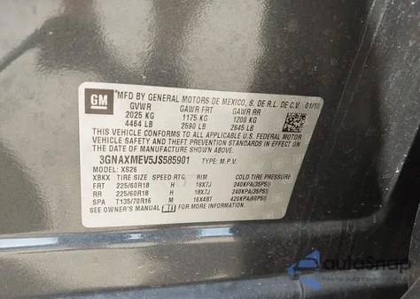 2018 Chevrolet Equinox Premier z USA, uszkodzony, nr VIN 3GNAXMEV5JS585901